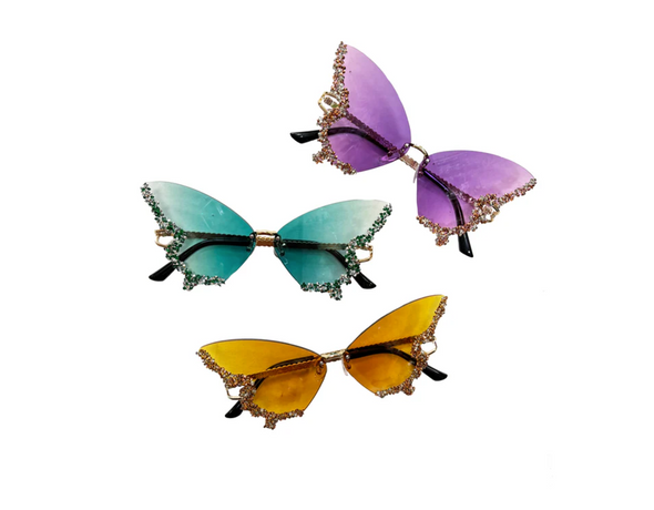 Butterfly Rhinestone Sunglasses In Purple Green Or Gold