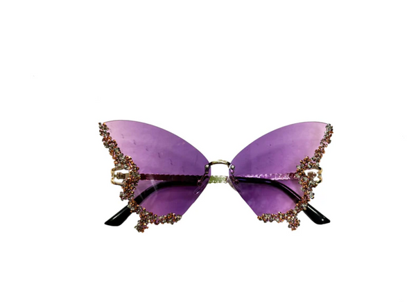 Butterfly Rhinestone Sunglasses In Purple Green Or Gold