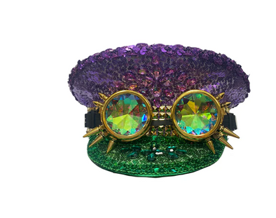 Purple Green And Gold Captain Hat With Goggles