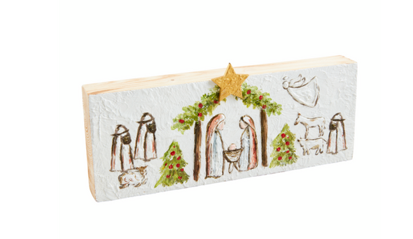 Long Painted Nativity Plaque