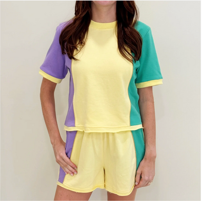 Adult Pastel Mardi Gras Color Block Top And Shorts (SOLD SEPARATELY)