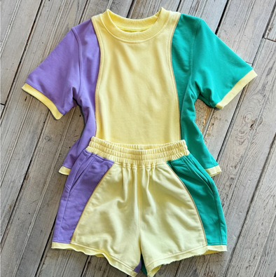 Kids Pastel Mardi Gras Color Block Top And Shorts (SOLD SEPARATELY)