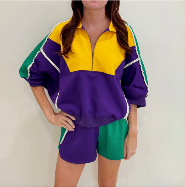 Mardi Gras Pearl Color Block Zip Jacket And Shorts (SOLD SEPARATELY)