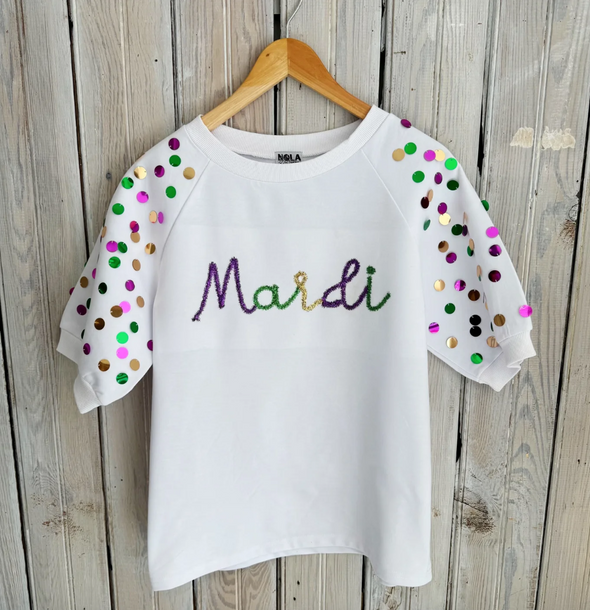 Mardi Sequin Oversized Bubble Sleeve Top (S-2XL)