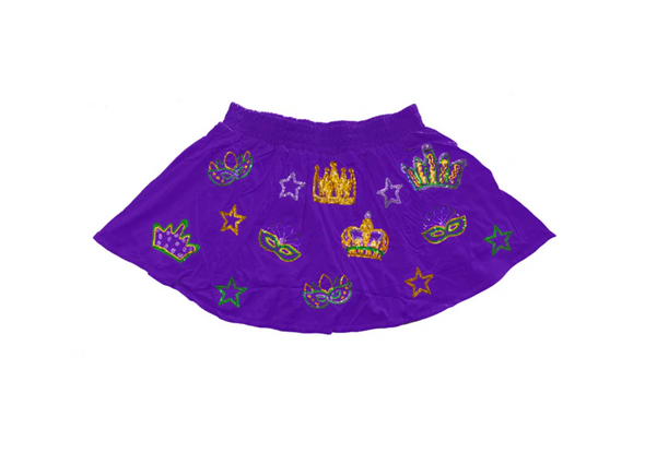 Adult Mardi Gras Crown Skort In White Or Purple (S-3XL)