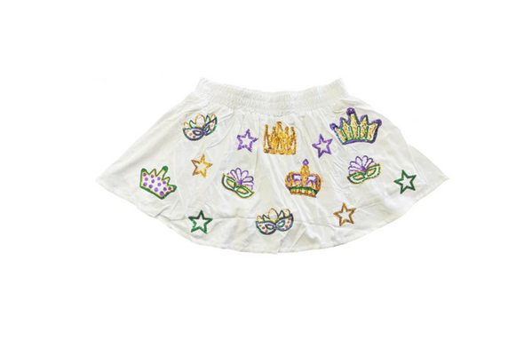 Adult Mardi Gras Crown Skort In White Or Purple (S-3XL)