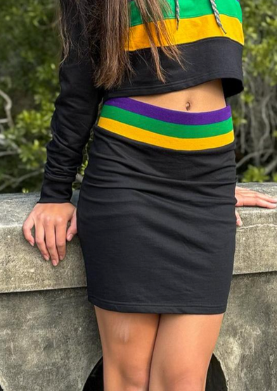 Adult Black Skort With Mardi Gras Waistband (S-3XL)