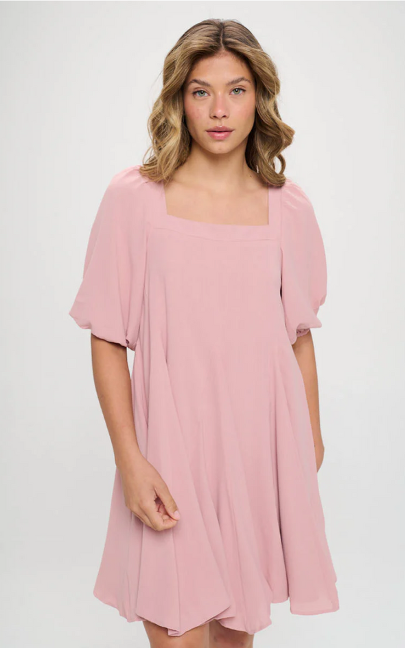 Balloon Sleeve Chiffon Babydoll Dress