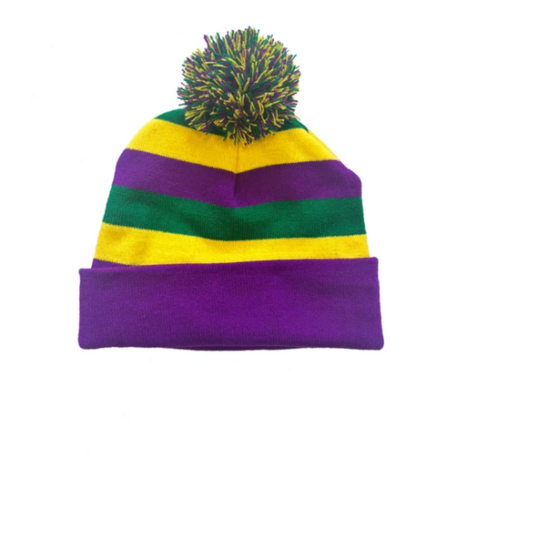 Youth Mardi Gras Rugby Beanie With Pom Pom