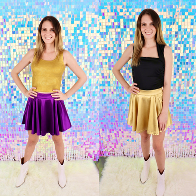 Metallic Knit Skater Skirt in Purple or Gold