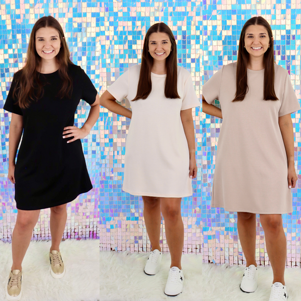 Scuba Modal Short Sleeve Dress In 3 Colors