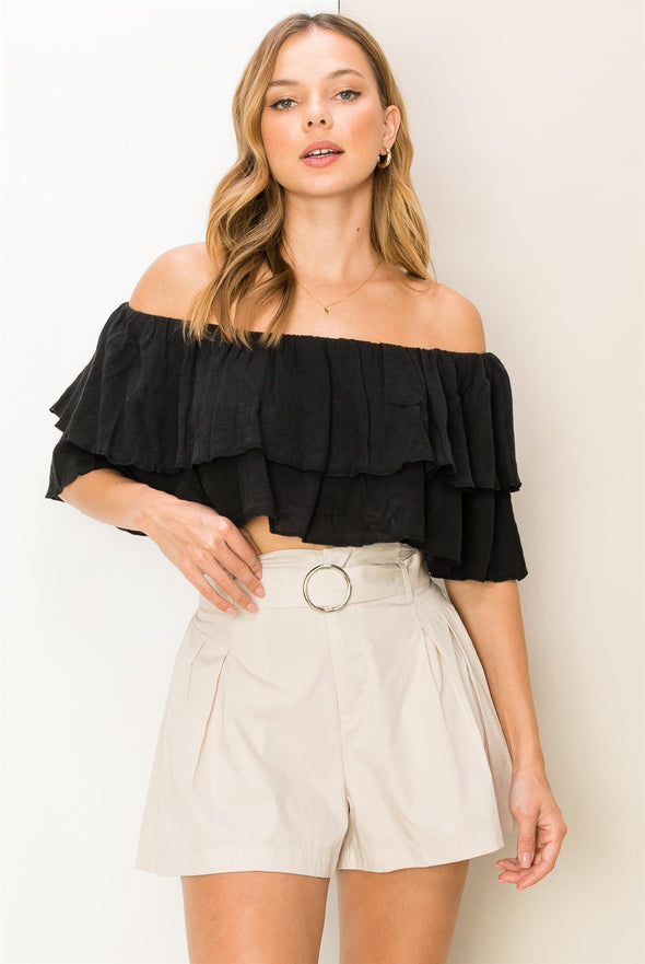 Off the Shoulder Ruffle Peplum Crop Top