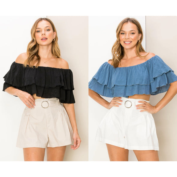 Off the Shoulder Ruffle Peplum Crop Top